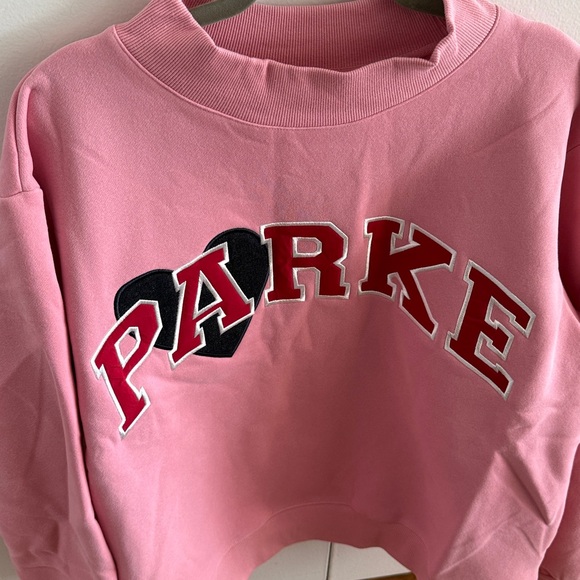 ❌SOLD❌Parke Valentine’s Jean Heart Varsity Mockneck, Blush + Crimson – L/XL - Picture 6 of 6